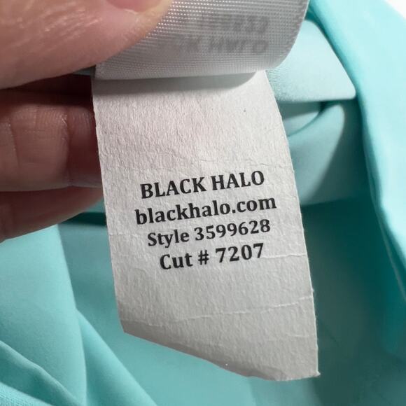 Black Halo 10 Womens Aqua Blue Green Sheath Dress Ruffle Sleeve Desta *flaw - Picture 7 of 12